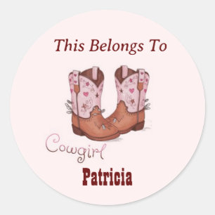Sticker Rond Nom Personnalisé Cute CowGirl Boots Cela Appartien