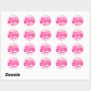 Sticker Rond Nom personnalisé de fête avec paillettes roses élé
