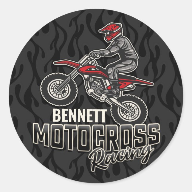 Sticker Rond Nom personnalisé Dirt Vélo Rider Motocross Racing (Devant)