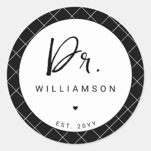 Sticker Rond Nom personnalisé Dr Minimaliste Docteur Graduation
