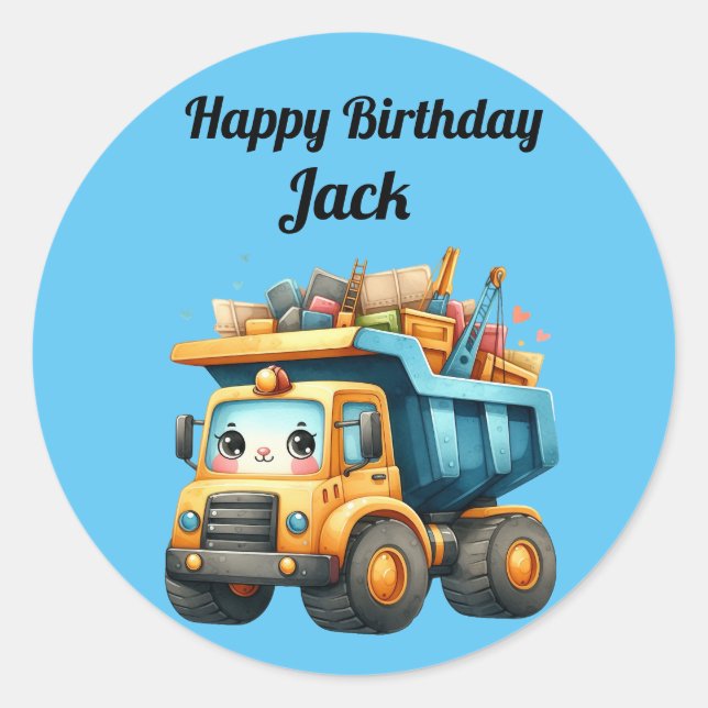 Sticker Rond Nom personnalisé du garçon Joyeux anniversaire (Devant)