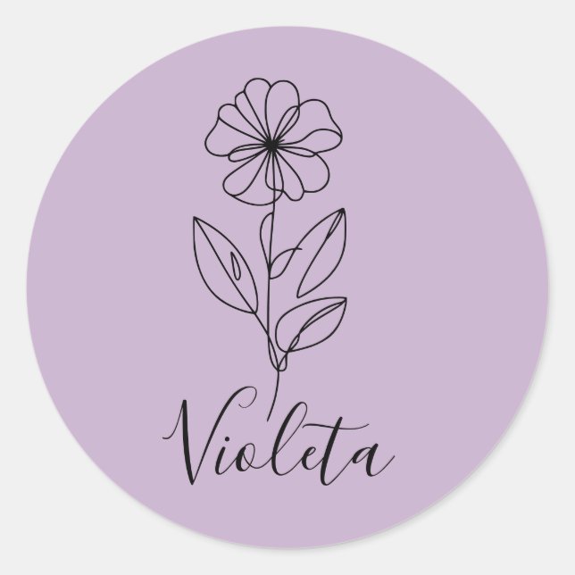 Sticker Rond Nom personnalisé Février violet Fleur de naissance (Devant)