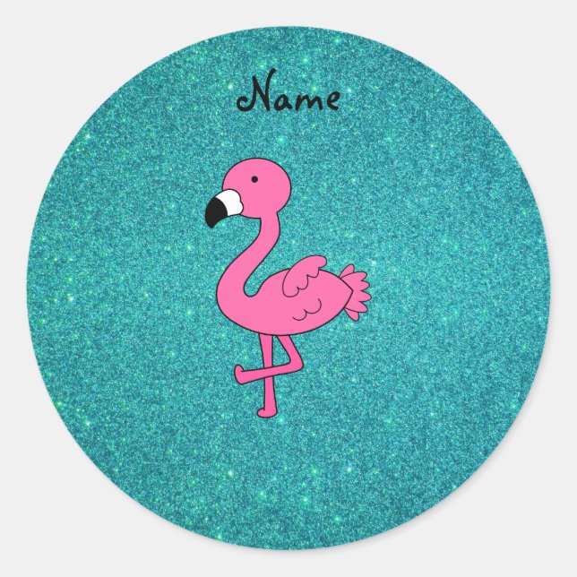 Sticker Rond Nom personnalisé flamand rose parties scintillant  (Devant)