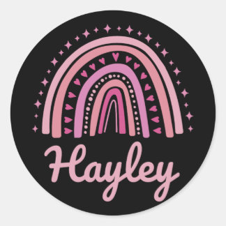 Sticker Rond Nom Personnalisé Funny Women Rose Rainbow Hayley