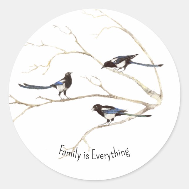 Sticker Rond Nom personnalisé Magpie Bird Famille Tout est (Devant)