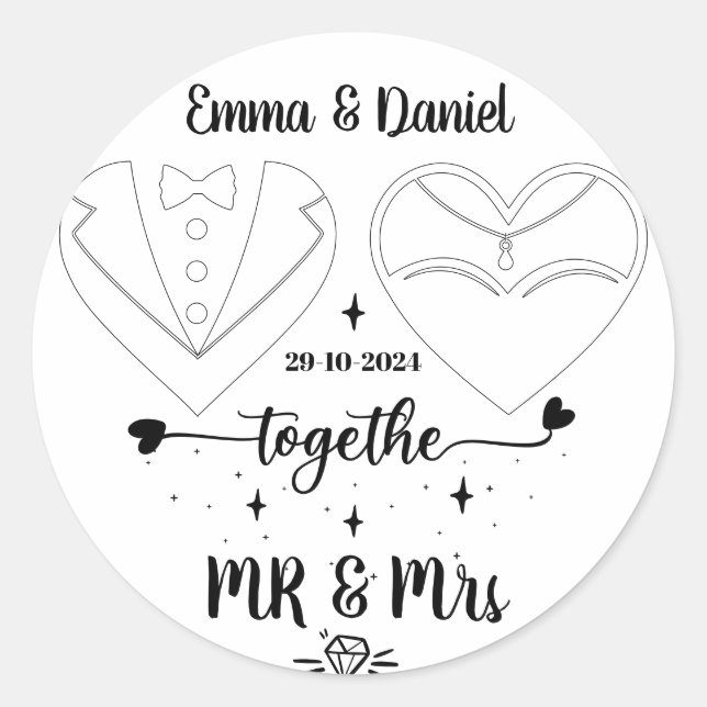 Sticker Rond nom personnalisé mariée et marié écriture manuscri (Devant)