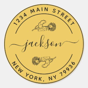 Sticker Rond Nom personnalisé Modern Round Adresse de retour