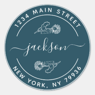 Sticker Rond Nom personnalisé Modern Round Adresse de retour