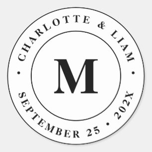 Sticker Rond Nom personnalisé moderne Date Monogramme Mariage