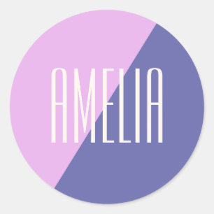 Sticker Rond Nom personnalisé moderne géométrique rose violet