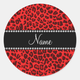 Sticker Rond Nom personnalisé motif léopard rouge
