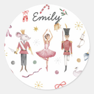 Sticker Rond Nom personnalisé Nutcracker Ballet Ballerina Noël