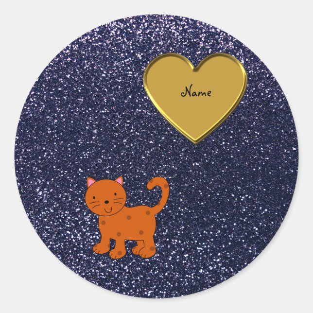Sticker Rond Nom personnalisé orange chat marine bleu parties s (Devant)