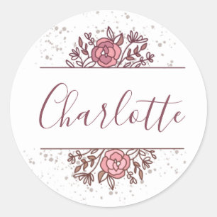 Sticker Rond Nom personnalisé Plutôt rose Floral