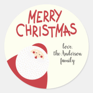 Sticker Rond Nom personnalisé Red Merry Christmas Père Noël Hol