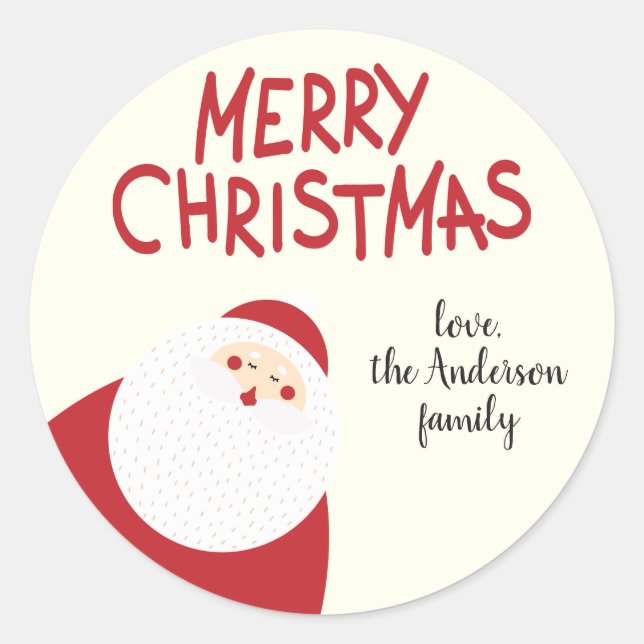 Sticker Rond Nom personnalisé Red Merry Christmas Père Noël Hol (Devant)