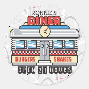 Sticker Rond NOM Personnalisé Retro les années 50 Diner Signé C