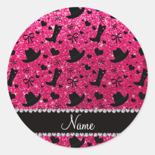 Sticker Rond Nom personnalisé rose rose parties scintillant cow