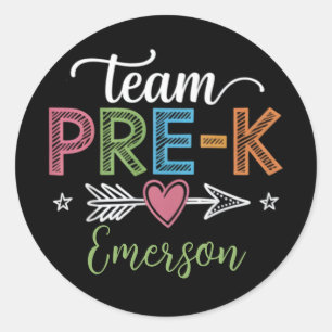 Sticker Rond Nom personnalisé Team Pré-K Pré-School Teacher