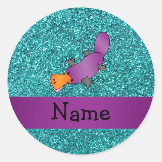 Sticker Rond Nom personnalisé violet platypus (Devant)