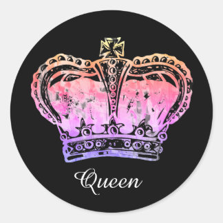 Sticker Rond Nom personnalisé Watercolor Art Royal Crown King Q