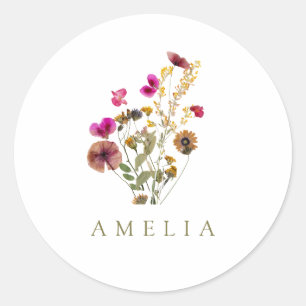 Sticker Rond Nom personnalisé Wildflower 