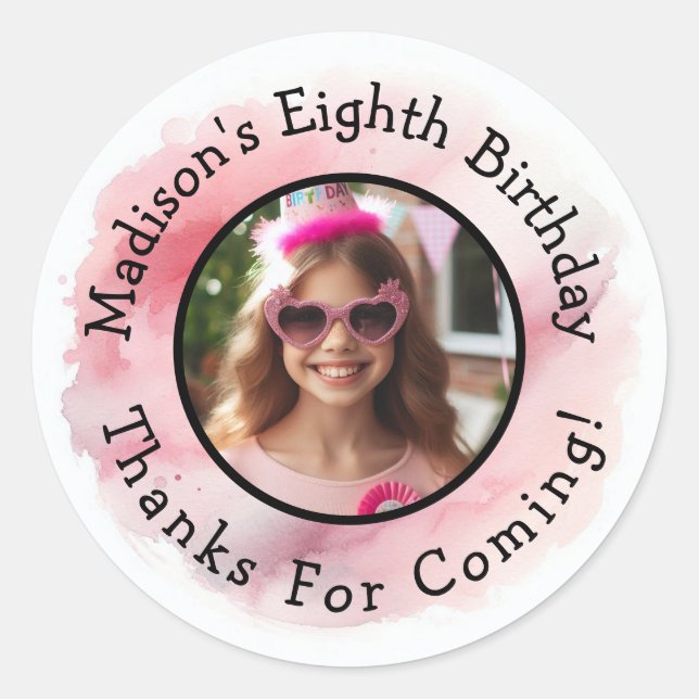 Sticker Rond Nom photo personnalisé Aquarelle Anniversaire Merc (Devant)