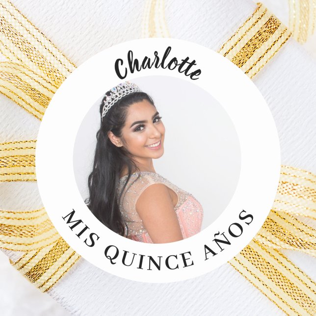 Sticker Rond Nom photo Quinceanera Mis Quince Años (Créateur téléchargé)