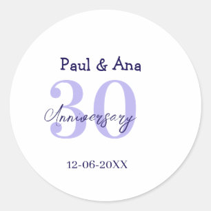 Sticker Rond nom simple lettre gras violet 30e anniversaire