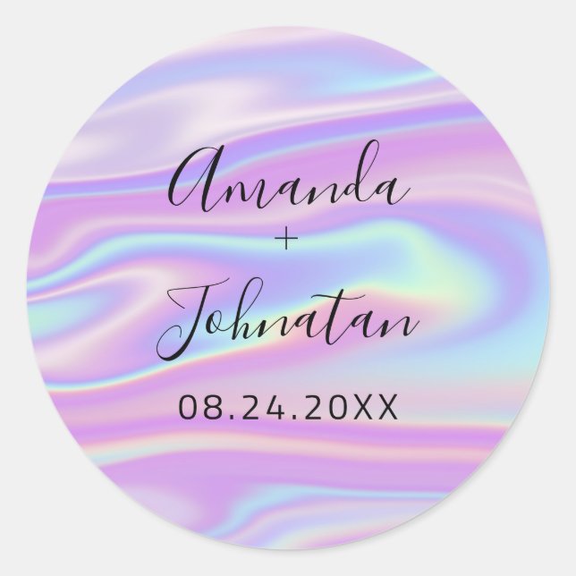 Sticker Rond Nom simplement holographique Date Noir Holographiq (Devant)