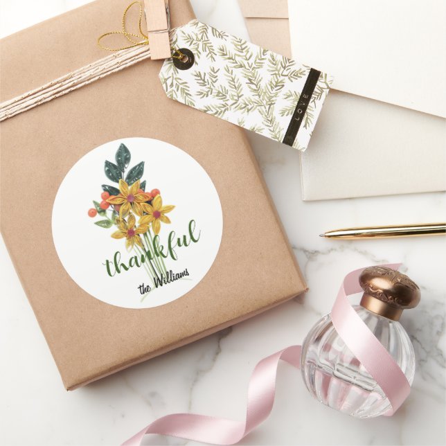 Sticker Rond Nom sur les fleurs d'automne grillées 3 pouces rem (Cadeaux)