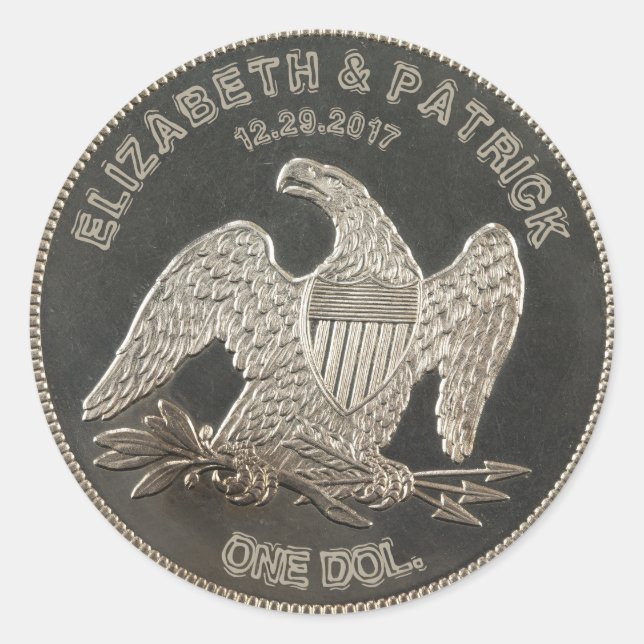 Sticker Rond Nommé Argent 1865 Dollar Mariage Ou Anniversaire (Devant)