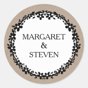 Sticker Rond Noms Brown des frontières florales des Mariages bl