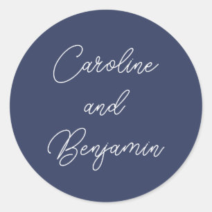 Sticker Rond Noms de mariage de style moderne Navy Blue