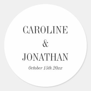 Sticker Rond Noms de mariage minimalistes élégants noir blanc s