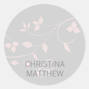 Sticker Rond Noms de Mariages gris et rose