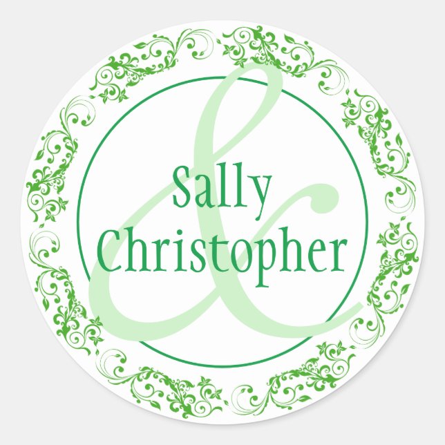Sticker Rond Noms de mariée et de mariée ensemble. (Devant)