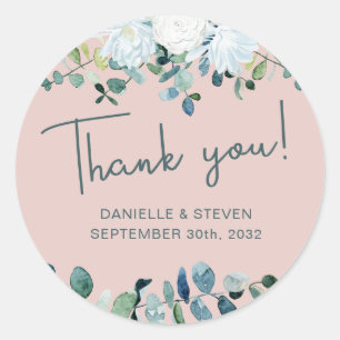 Sticker Rond Noms de verdure romantiques eucalyptus & date de m