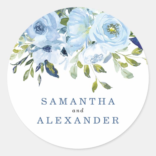 Sticker Rond Noms des Mariages d'aquarelle florale de la marine (Devant)