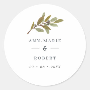 Sticker Rond Noms des Mariages de la branche d'olivier rustique