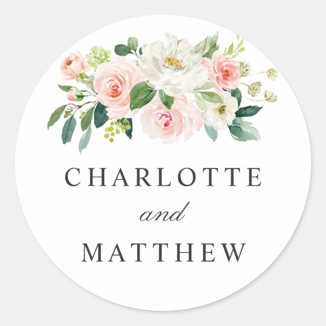 Sticker Rond Noms des mariées et des mariées florales roses (Devant)