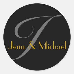 Sticker Rond Noms des mariées mariages Monogramme I Sceau d'or