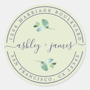 Sticker Rond Noms élégants Pastel Green Mariage Adresse de reto