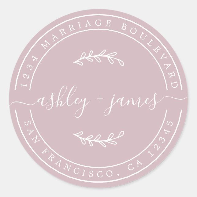 Sticker Rond Noms élégants Pastel Purple Mariage Adresse de ret (Devant)