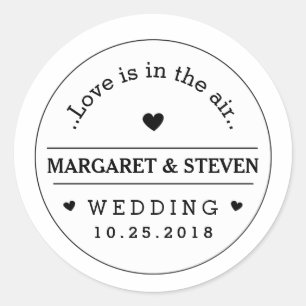Sticker Rond Noms et dates personnalisés du Mariage noir et bla