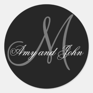 Sticker Rond Noms et noir initial d'autocollant de mariage de