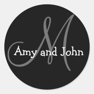 Sticker Rond Noms et noir initial d'autocollant de mariage de