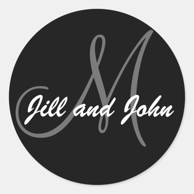 Sticker Rond Noms et noir initial d'autocollant de mariage de (Devant)