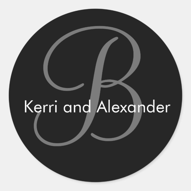 Sticker Rond Noms et Stick Monogramme B initial Noir & Blanc (Devant)
