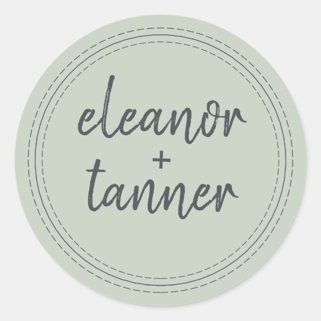 Sticker Rond Noms modernes Pastel Green Mariage Enveloppe Sceau (Devant)